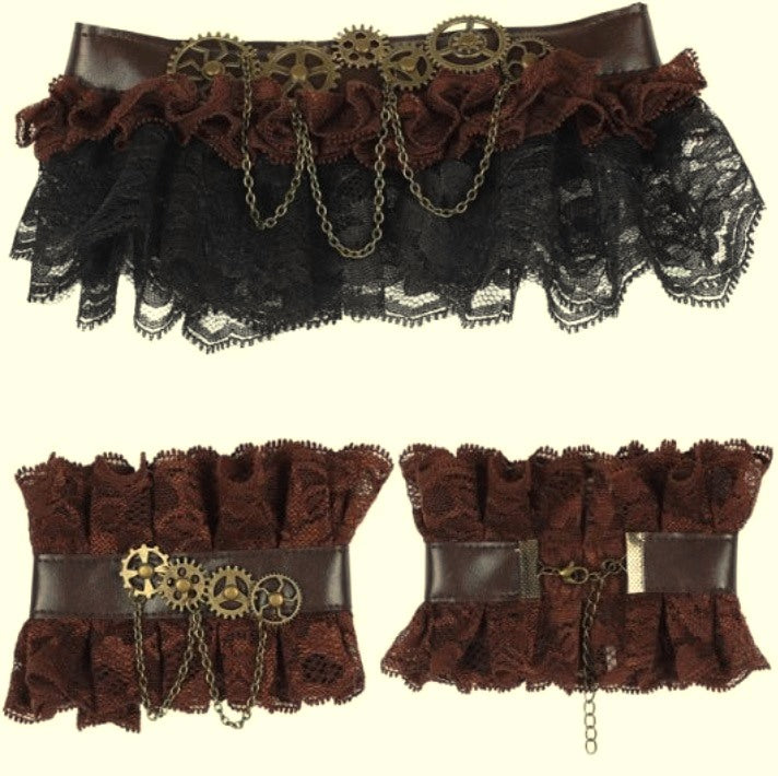 Steampunk Schmuckset – Halsband & Armbänder