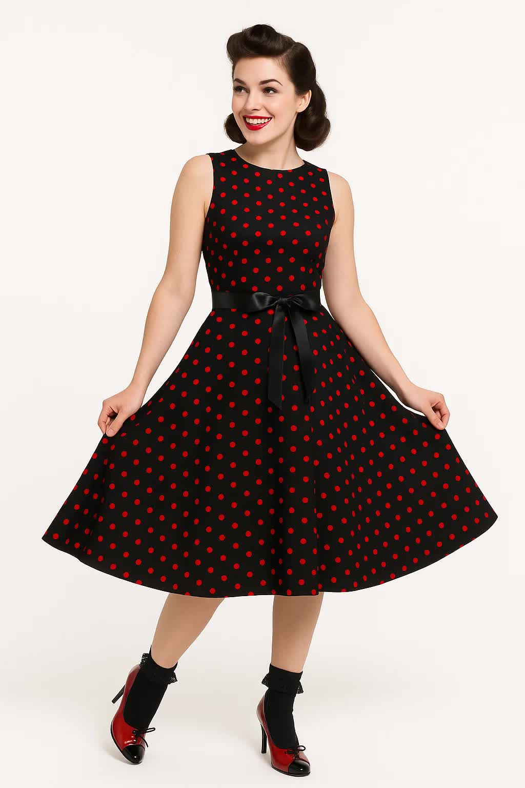 Rock n Roll Kleid ärmellos – 50er Jahre Polka Dot