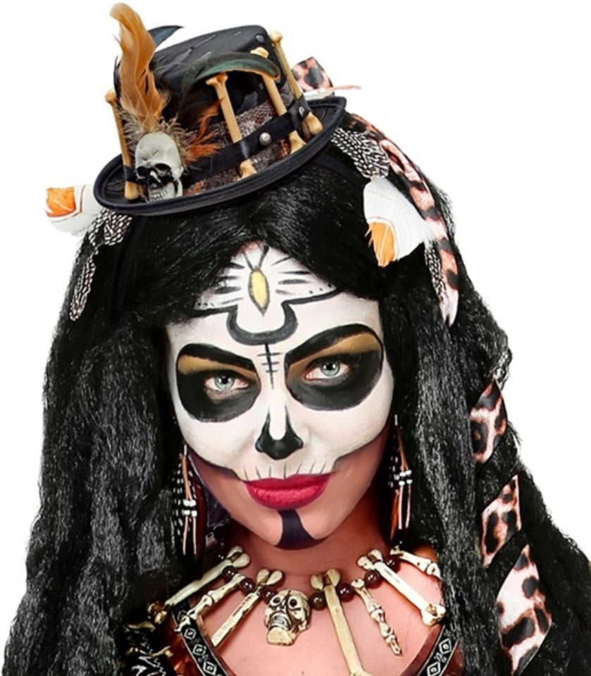 Voodoo Mini-Zylinder Haarschmuck mit Totenkopf und Knochen