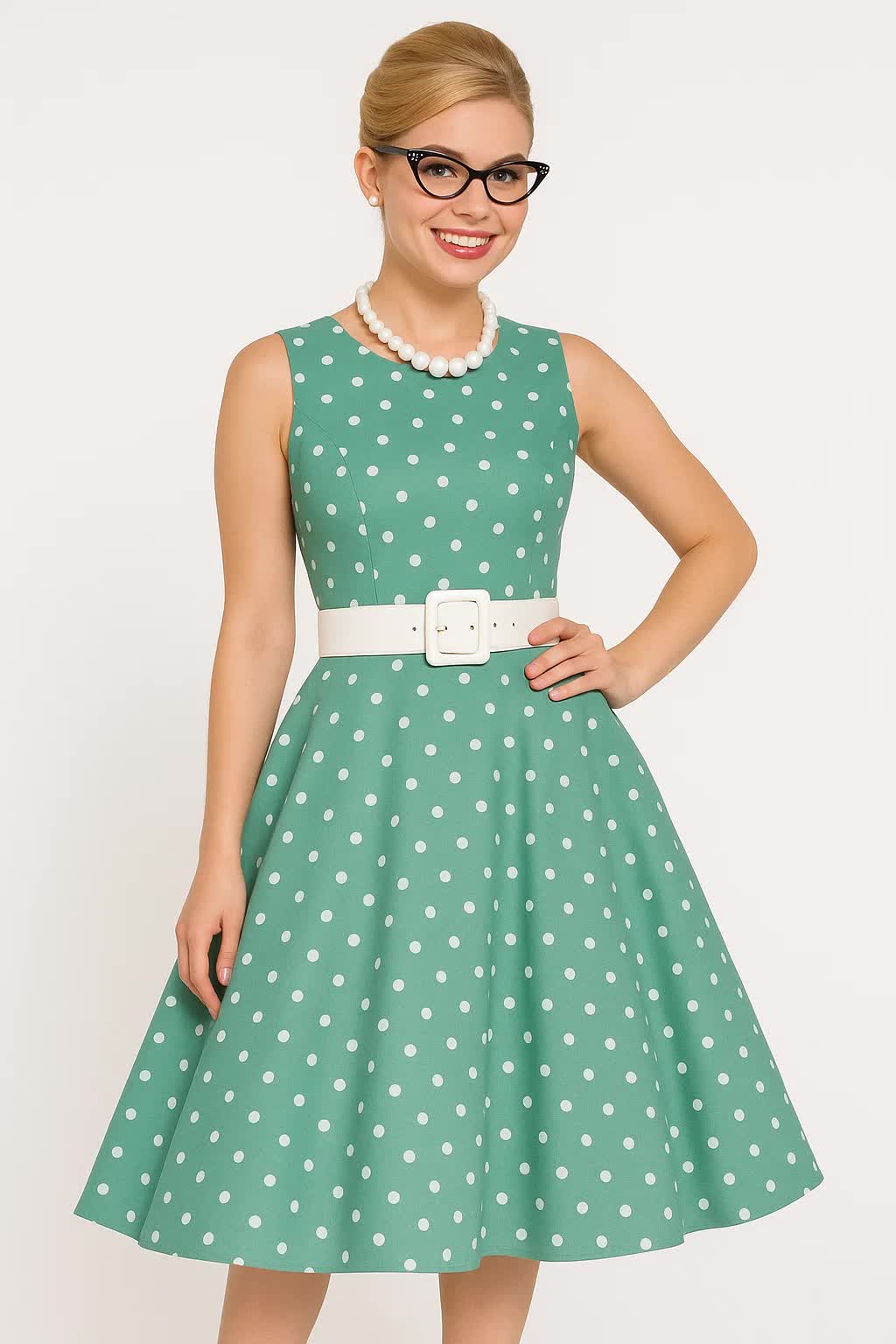 Rock n Roll Kleid ärmellos – 50er Jahre Polka Dot