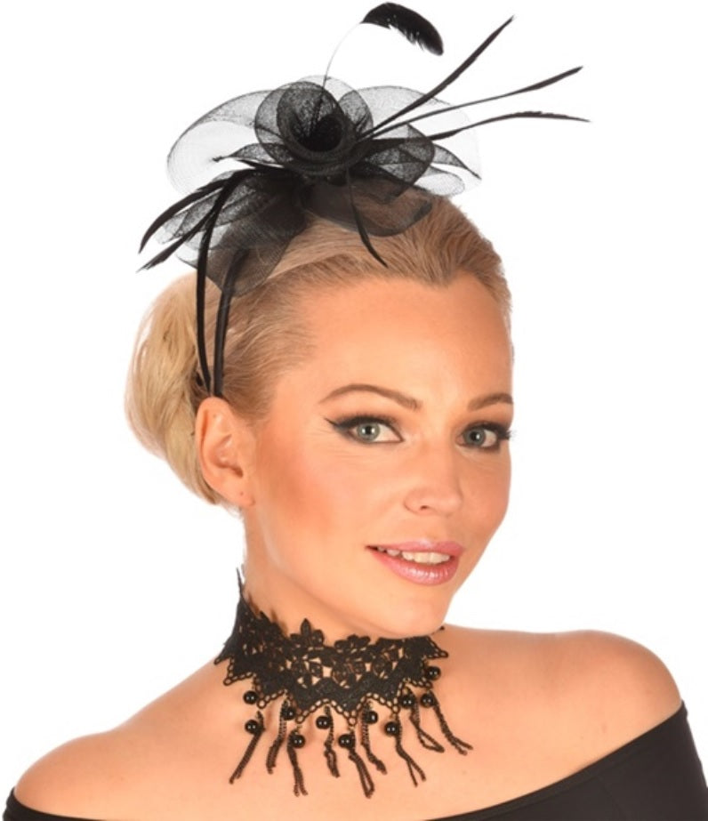 Cocktail Haarschmuck mit Feder- und Tüllverzierung